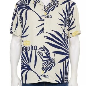 Corona Beer shirt Tropical shirt Mens Small Hawaiian White blue palm tree leaves